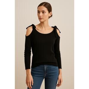 Massimo Dutti Knit Top Black Bow Shoulder Cutout Long Sleeve Sweater XS
